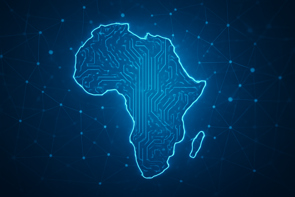 AI governance in Africa abstract image with interconnected networks and digital elements.
